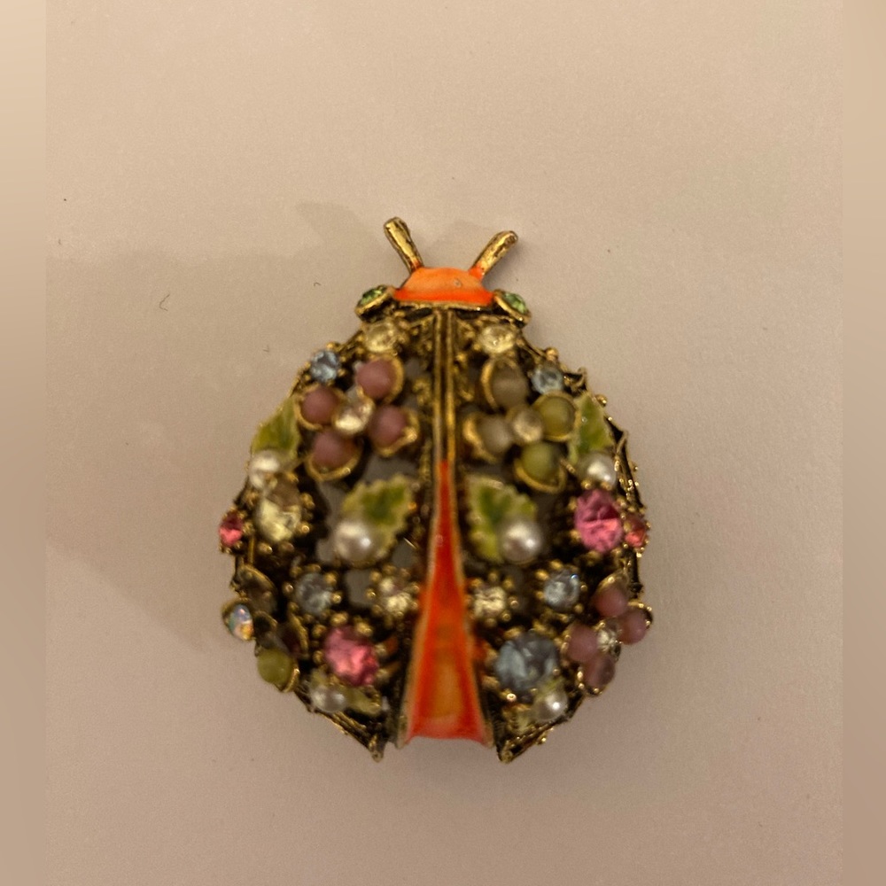 Vintage Gold Tone Multicolor Rhinestone Pin
